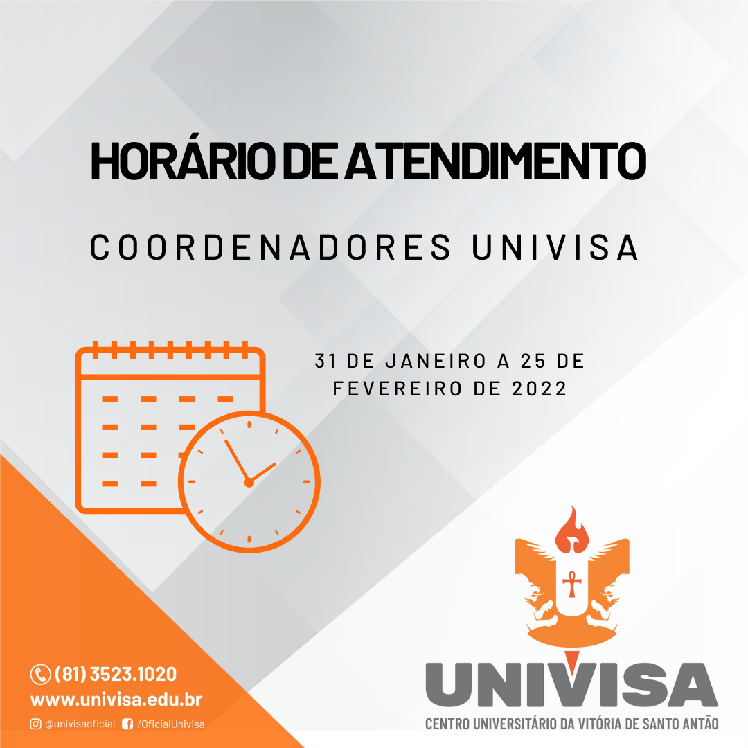 Confira os horários de atendimento presencial dos coordenadores UNIVISA